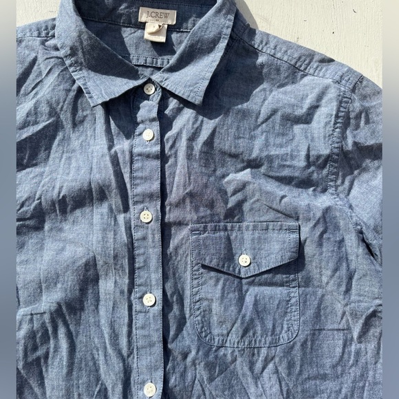 Women's J Crew Blouse Shirt Top Chambray Blue Denim S Button Casual Business - Picture 1 of 11